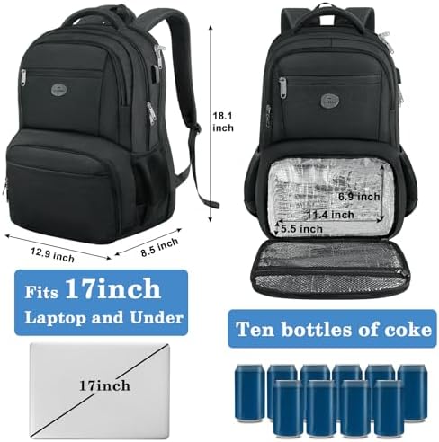 MATEIN 17 Inch Laptop Backpack, TSA Large Travel Backpack with Lunch Box, Anti-Theft Work Business Carry On with USB Port, Water Resistant Sturdy College Computer Backpack for Men Women - Image 4