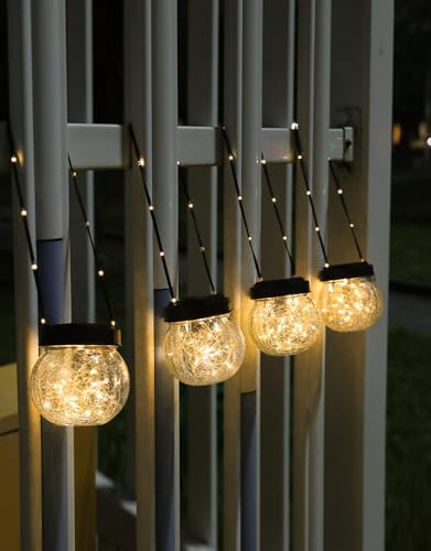 PARTPHONER Solar Lanterns Solar Lights Outdoor Waterproof 6-Pack, Solar Powered Hanging Lights Cracked Glass Hanging Globes for Christmas Decoration, Shepherd Hook, Garden Tree Ornaments - Image 2