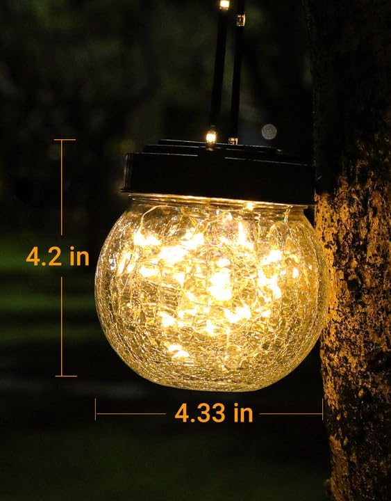PARTPHONER Solar Lanterns Solar Lights Outdoor Waterproof 6-Pack, Solar Powered Hanging Lights Cracked Glass Hanging Globes for Christmas Decoration, Shepherd Hook, Garden Tree Ornaments - Image 3